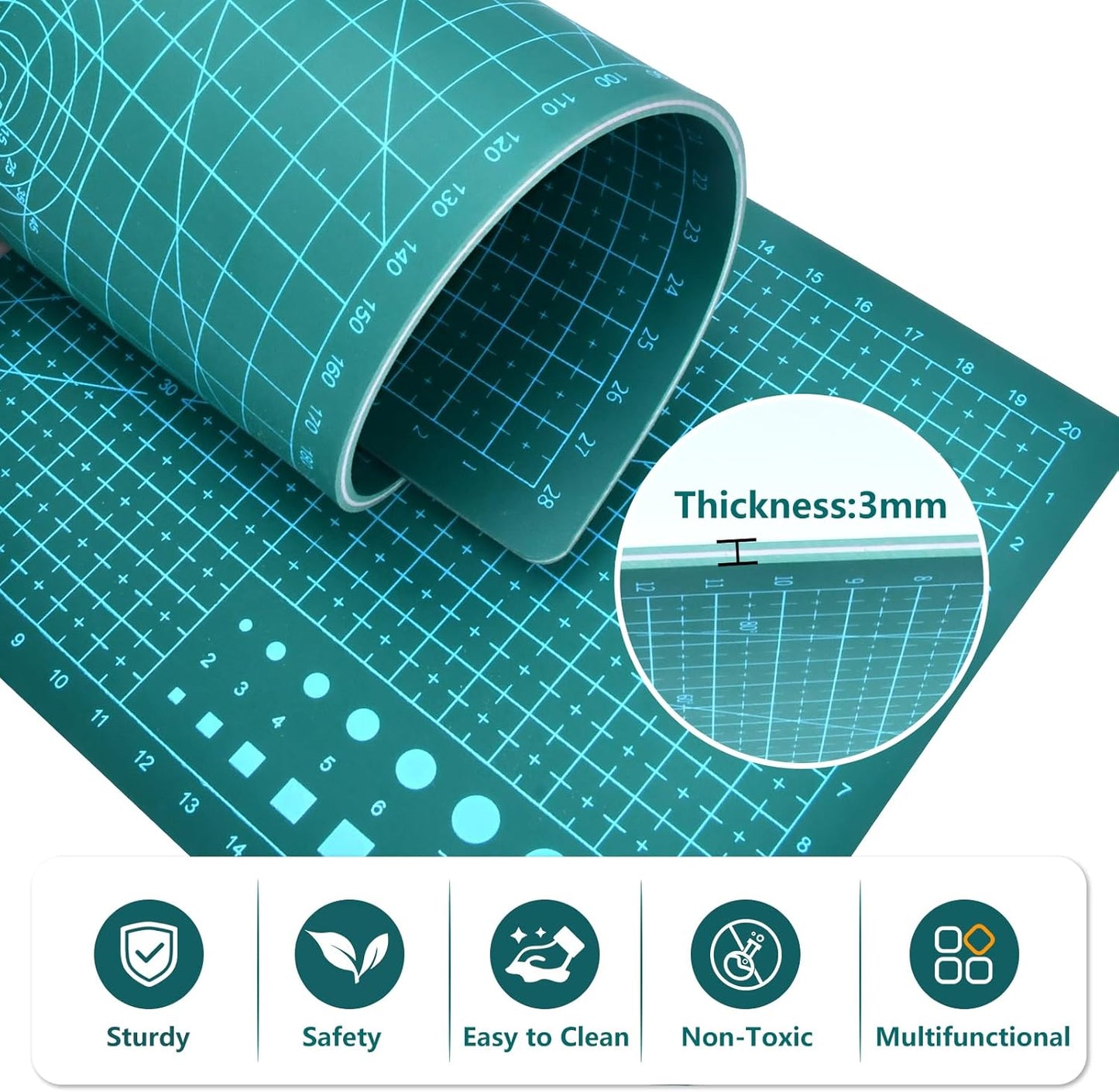 Cutting Mat 8in6in Self Healing Cutting Mat Size Double Sided 5-Ply Rotary Sewing mat for Crafts Fabric Quilting Hobby Art Clay Precision Scrapbooking Project, A5, Green 5PCS