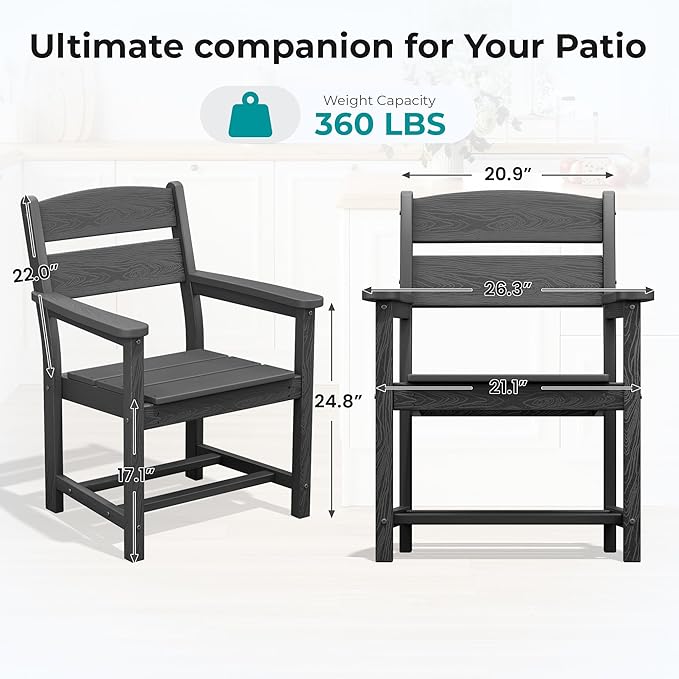 SERWALL HDPE Outdoor Dining Chair, Patio Dining Chair for Deck, Gray