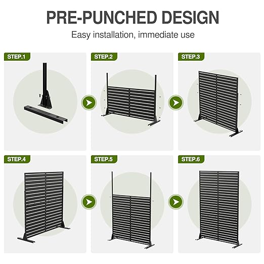 Casaphoria 72" H x 47" W Metal Outdoor Privacy Screen, Freestanding Decorative Divider for Patio, Deck, Balcony, and Garden with Stable Base, Black Helen