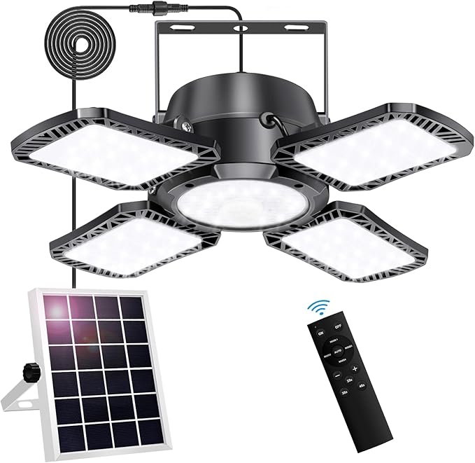 Aqonsie Solar Shed Light Outdoor Indoor, 176LED Solar Powered Motion Sensor Pendant Light Daytime Available, Solar Indoor Lights with 5 Lighting Modes & Remote for Shed Gazebo Barn Garage Home