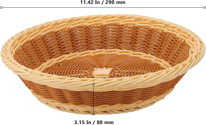 4 Pack Woven Bread Baskets, 11.5 Inch Round Imitation Rattan Basket Wicker Fruit Baskets, Woven Food Serving Basket for Family Party Kitchen Restaurant Outdoor, Brown & Beige