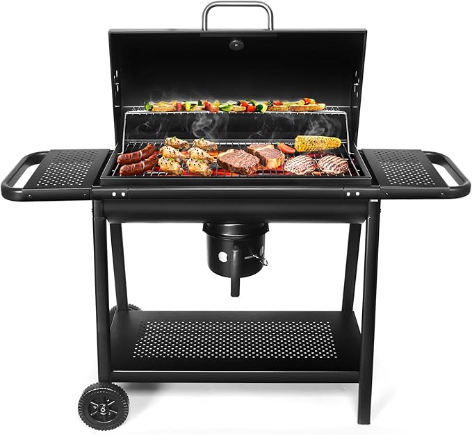 Charcoal BBQ Outdoor Grills: Spacious Barbecue Barrel Grill with Side Tables - Premium Charcoal BBQs for Patio Cooking Backyard Grilling Tailgating Camping Picnic Party