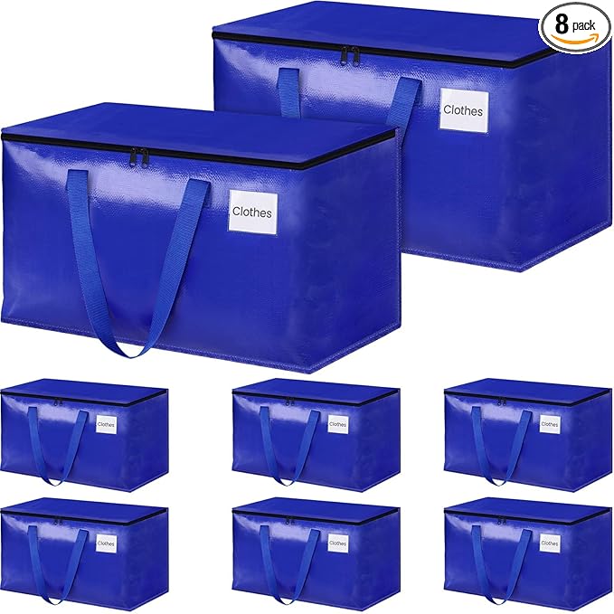 StorageRight Heavy Duty Moving Boxes-Moving Bags with Zipper, Reinforced Handles and Tag Pocket-Collapsible Moving Supplies-Totes for Storage Great for moving, Storage and Travel 93L(Blue-8 Pack)