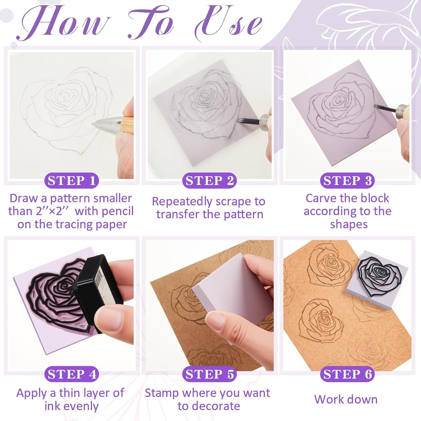 Frienda 24 Pcs 2" x 2" Rubber Carving Blocks Linoleum Blocks for Printmaking, Stamp Making, DIY Crafting, Scrapbook, Painting, Soft and Easy to Carve (Light Purple)