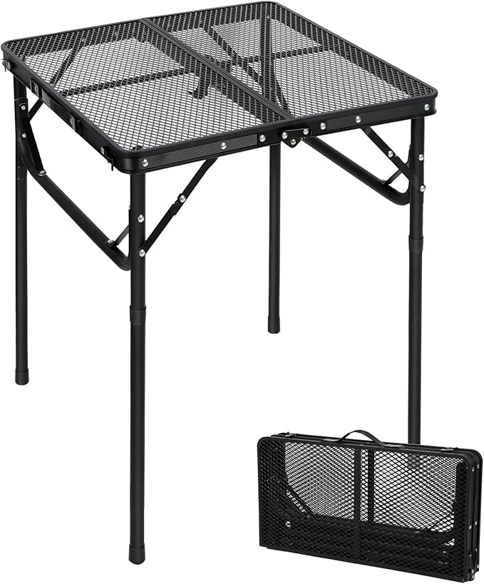 RedSwing Portable Grill Table for Outside, Aluminum Square Folding Grill Stand Table for Outdoor Camping Picnic BBQ, Lightweight Adjustable Height, 24"x24", Black
