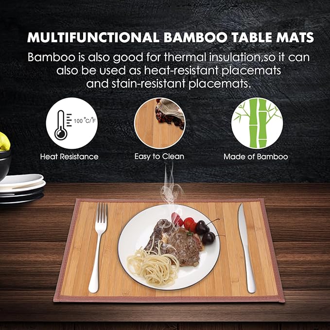 Placemats Set of 6 for Dining Table, Bamboo Place Mats for Kitchen Table Decor, Table Mats Heat Resistant & Non-Slip for Indoor/Outdoor Party, Table Placemats Set of 6 for Dinner Table Yellow