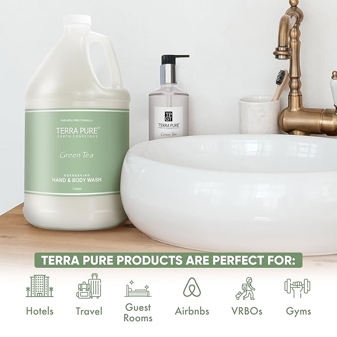 Terra Pure Hotel Hand & Body Wash Soap | Four Gallons | Designed to Refill Soap Dispensers (Set of 4)