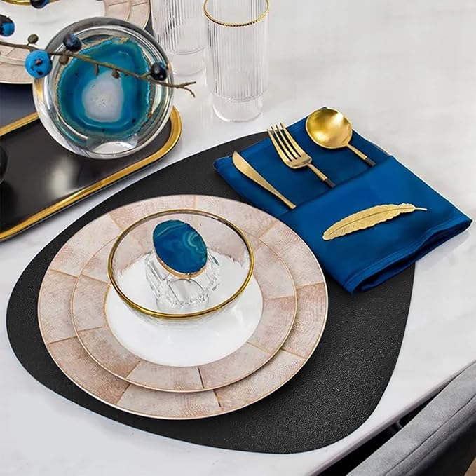 Herda Black Placemats Set of 6 for Dining Table Mats, Faux Leather Place Mats Wipeable Washable Placemats for Round Table Mats for Dining Patio Heat Resist Easy to Clean Halloween Place Mats Indoor
