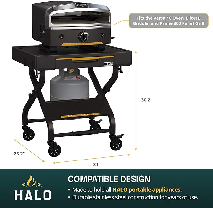 HALO Outdoor Countertop Cart | Prep Station or Griddle/Oven Cooking Surface | Collapsible, Portable, Tool Hooks and Propane Storage | HO-1006-XNA