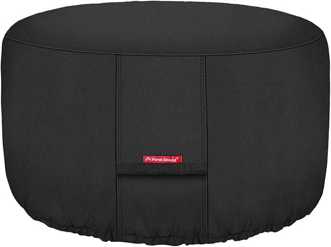 Porch Shield Fire Pit Cover - Waterproof 600D Heavy Duty Fade Resistant Round Patio Fire Bowl Cover Black - 56 inch