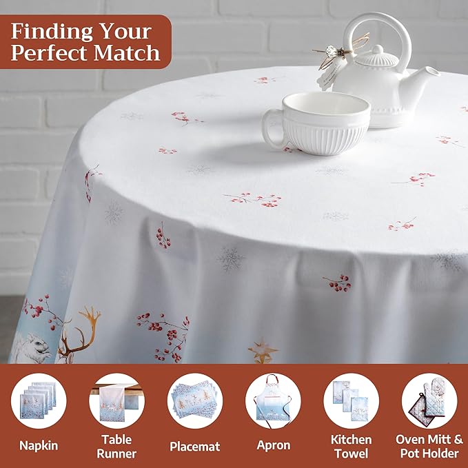 Maison d' Hermine Table Cloth Round Table 100% Cotton 69 Inches Fall Tablecloth Reusable Everyday Use for Thanksgiving Christmas Decorations Dining Farmhouse Party (Fairy Tale Forest)