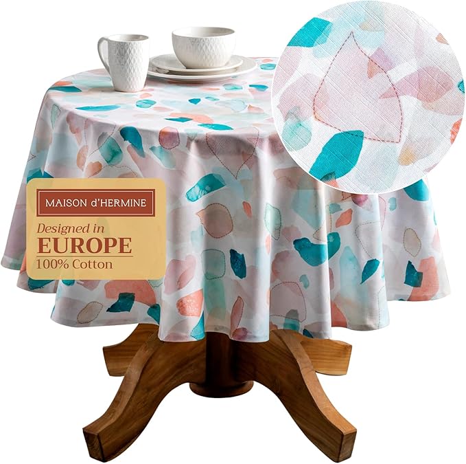 Maison d' Hermine Table Cloth Round Table 100% Cotton 69 Inches Tablecloth Reusable Decorative Everyday Use for Dining Room, Farmhouse, Home, Party, Festive & Wedding Spring Summer - Summer Picnic