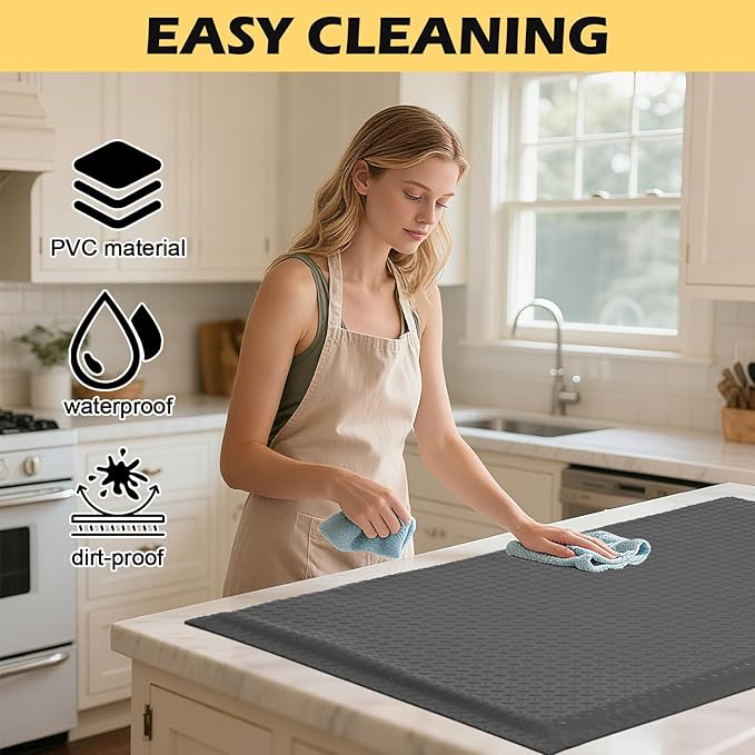 3 x 5 FT Anti Fatigue Mats Industrial 15/16 Inch Thick Soft Sponge Ergonomic Mat Durable Heavy Duty Diamond Plate for Standing Non Slip Industrial Grade Floor Mat for Leg & Back Pain (Gray)