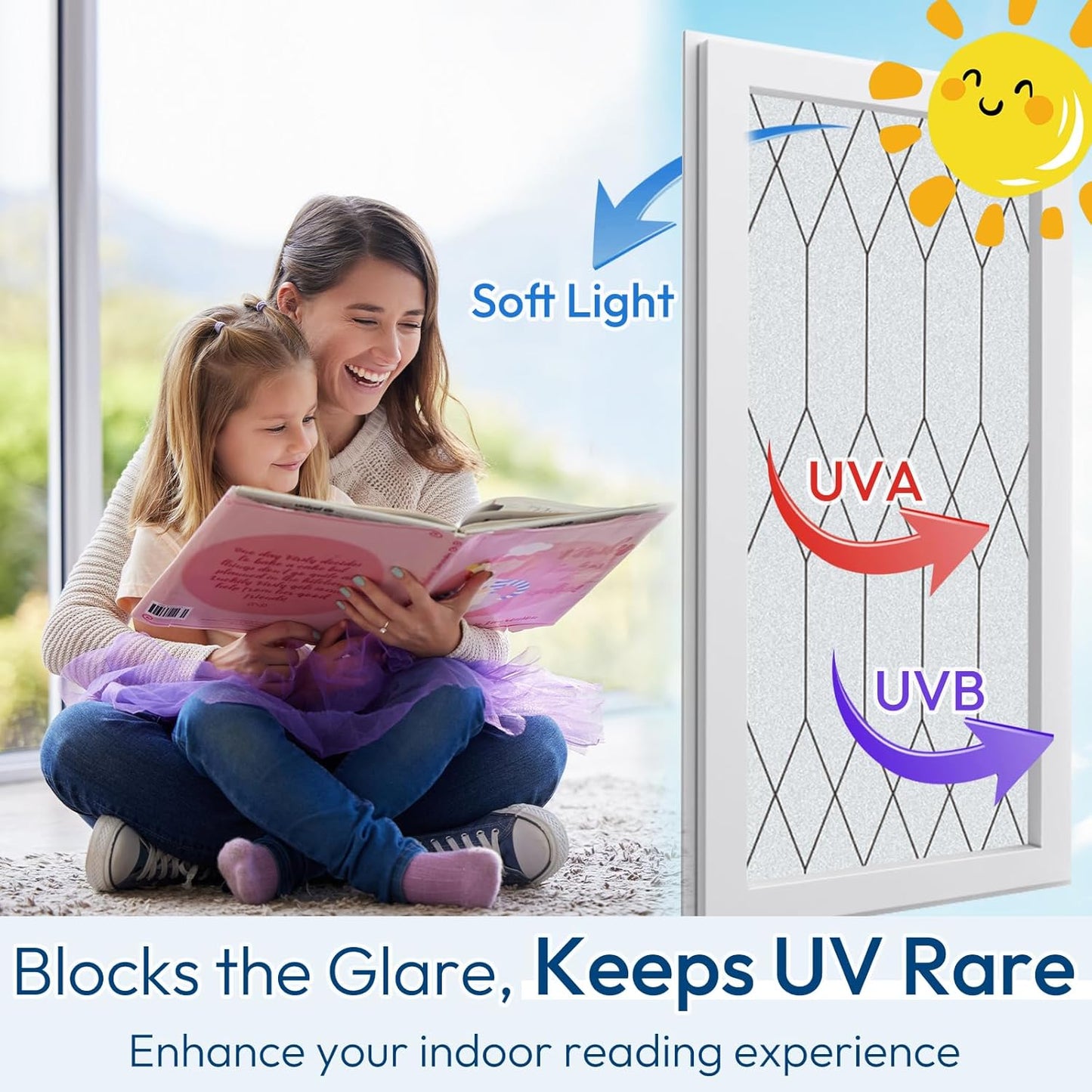 rabbitgoo Window Privacy Film for Glass Windows, Frosted Glass Cling with Decorative Moroccan Lattice, Removable Heat Control Sun Blocking Door Covering Sticker for Home Bathroom, 11.8 x 78.7 inches