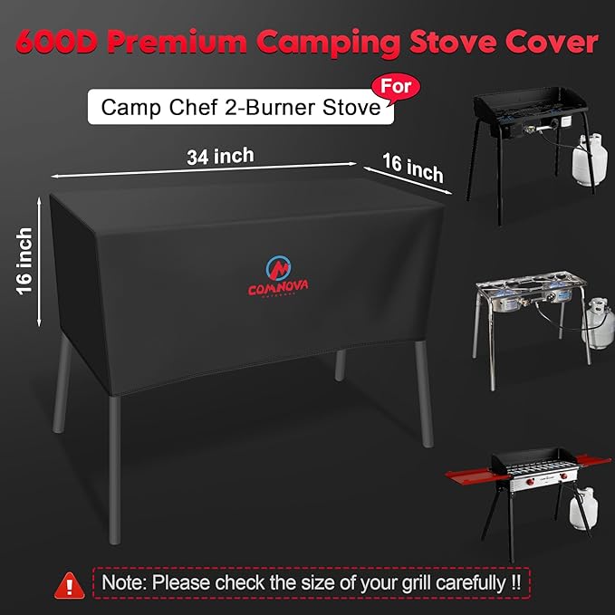 Comnova Grill Cover for Camp Chef 2 Burner Stoves - 600D Outdoor Camping Stove Cover Heavy Duty & Waterproof, 2-Burner Griddle Covers for Camp Chef Explorer EX60LW, EX60P, EX280LW, YK60LW and More