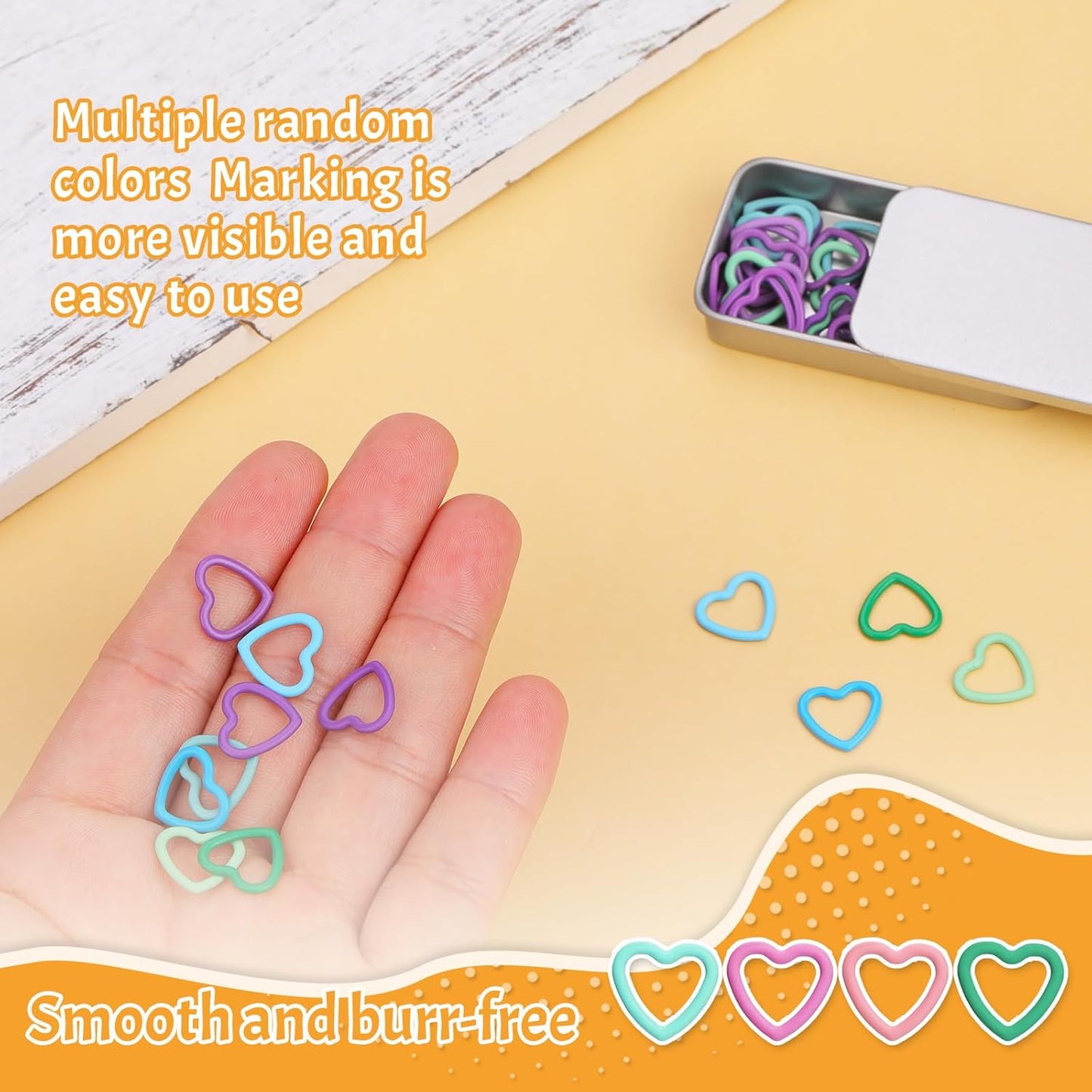 Jmuiiu Heart-Shaped Metal Stitch Markers, 50Pcs Metal Colorful Crochet Stitch Markers for Knitting Crocheting Clothing Tag DIY Craft Project with Storage Box