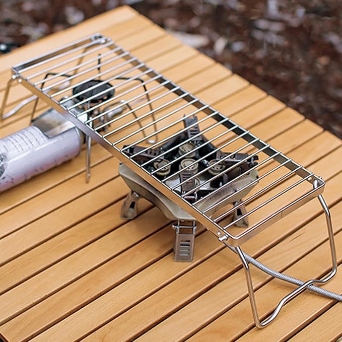 Folding Camping Grate, Stainless Steel Adjustable Height Campfire Grill, Thicker Cooking Racks with Draining Function, Portable Backpacking Grill for Outdoor Camping Picnic BBQ