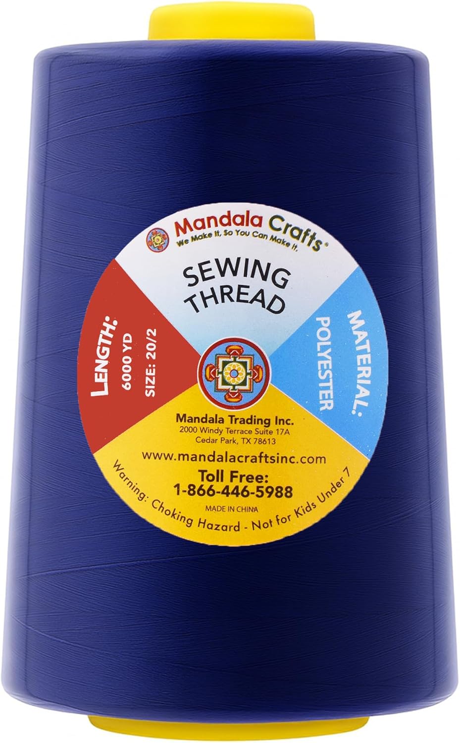 Mandala Crafts 4 Pack of Serger Threads Cones Spools - 20S/2 24000 Yards Polyester Midnight Blue Threads for Sergers Machine and Overlock Quilting Sewing Machine