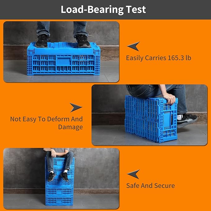 Collapsible Storage Bin Containe，52 Liter Transferheavy duty plastic storage box,blue milk crates heavy duty Transit storage of various items (2)