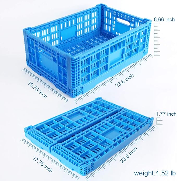 Collapsible Storage Bin Containe，52 Liter Transfer box,crate Transit storage of various items (23.6" L x 15.7" W x 8.6" H)