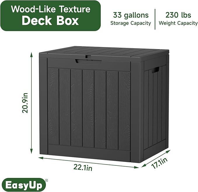 EasyUp 33 Gallon Resin Deck Box Waterproof, UV Resistant Outdoor Storage Box for Delivery, Porch, Patio and Garden, Stripe Black