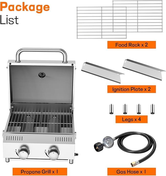 Veralune Tabletop Gas Grill, 2 Burners Portable Propane Grill, Camping Cooking Grill with Travel Lock for Camping, RV, Backyard BBQ