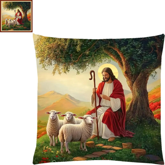 Fanxvivy Stamped Cross Stitch Kits for Adults Beginners Pillow Needlepoint Kit with Embroidery Pattern Needlework Kit Prestamped Stitches Kit 11CT Cross Stitching-Jesus Shepherd 18x18 inch