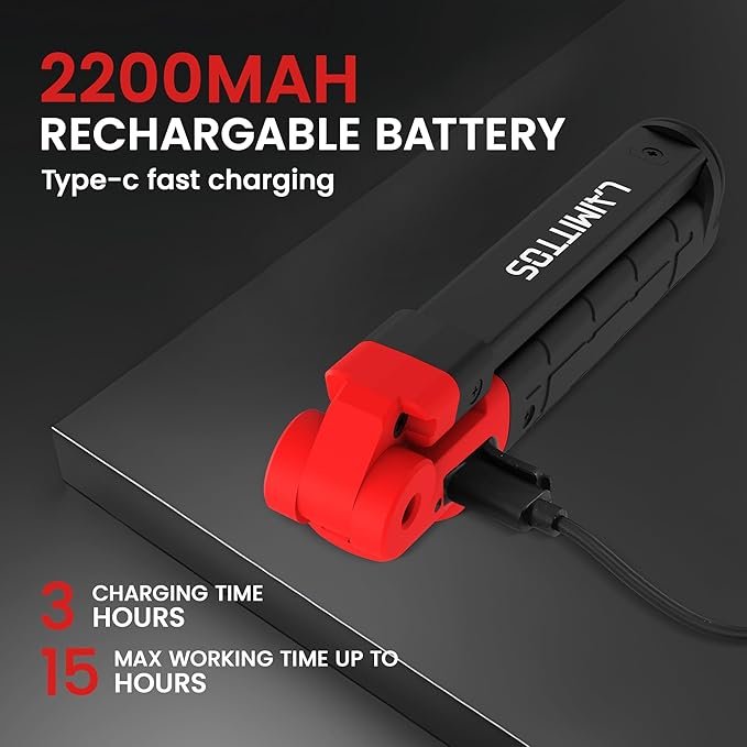 Rechargeable Work Light 2200mAh Magnetic LED Work Light Flashlight Mechanic Light Tool for Men Him, Foldable Lamp with Hook for Car Repair Emergency BBQ Grill (4 Pack)