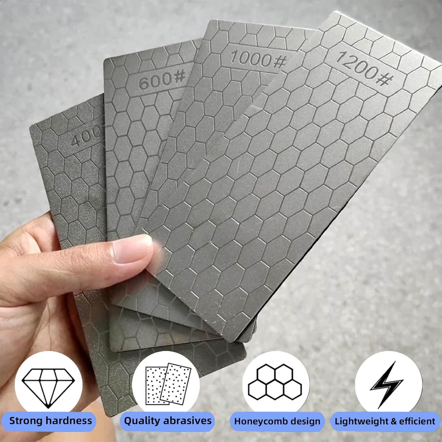 Diamond Sharpening Stone, Knife Sharpener Stone Whetstone Honeycomb Surface Plate with Non-slip Base for Pocket Knives Scissors (320/400/600/1000/1500/2000/3000 Grit，with Angle Guide and Leather)