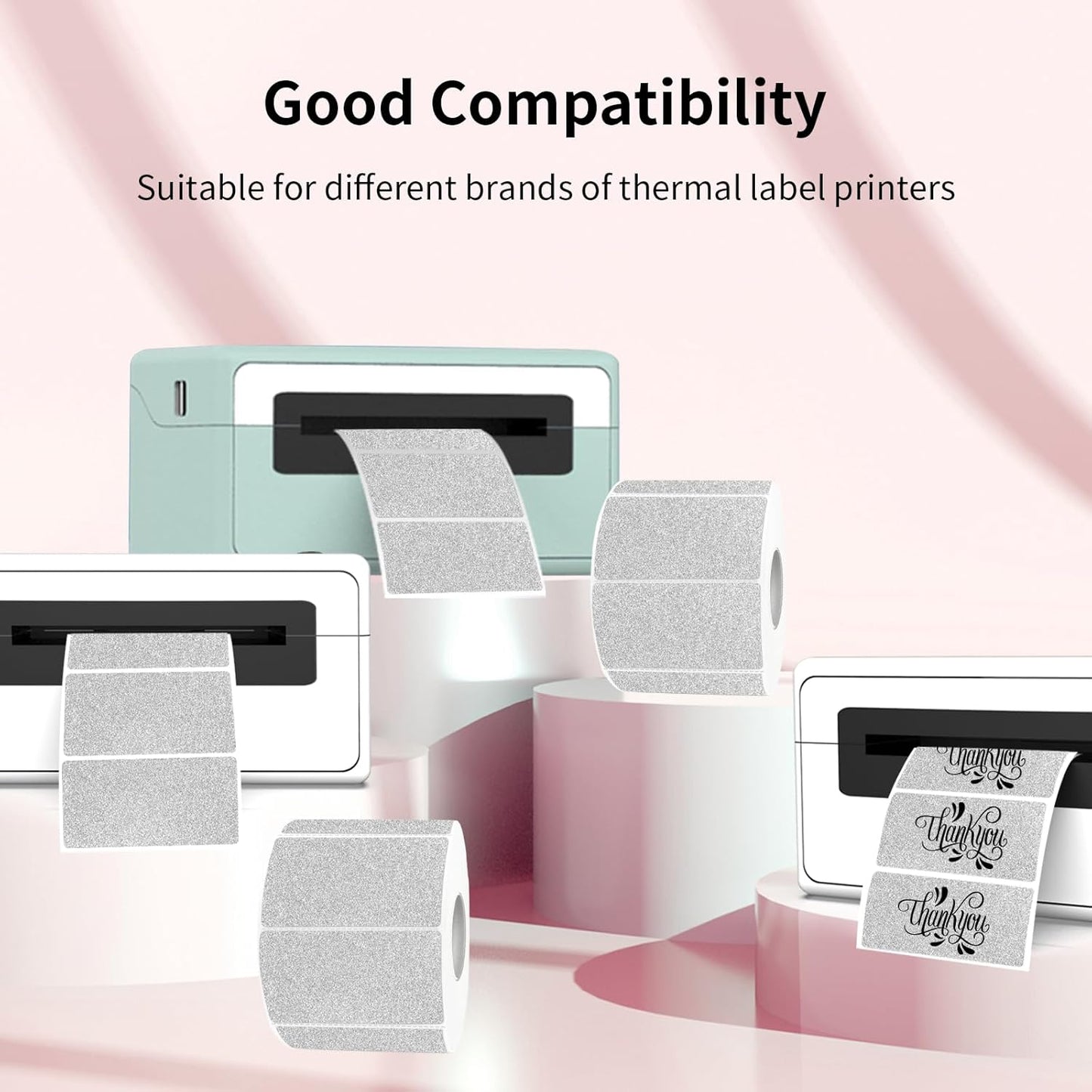 2x1 Inch Holographic Thermal Labels, Silver Glitter Thermal Printer Stickers, Waterproof Self-Adhesive Shipping Barcode Address Label Printer Sticker- 600 Labels/ 2 Rolls