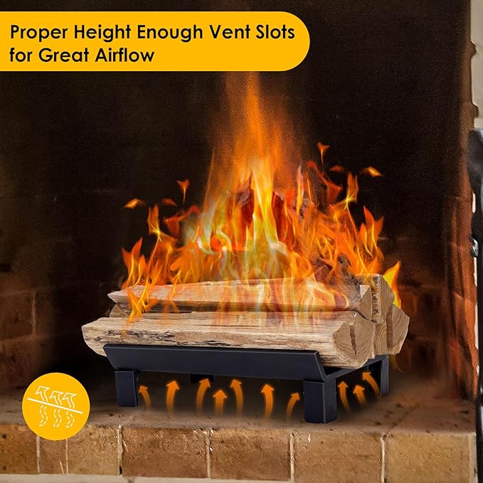 STBoo Fireplace Grate 13inch - Wood Stove Grates Heavy Duty | Fireplace Log Holder | Firewood Log Burning Wrought Iron Rack | Fire Pit Tray for Indoor Chimney Hearth & Outdoor Kindling Tool