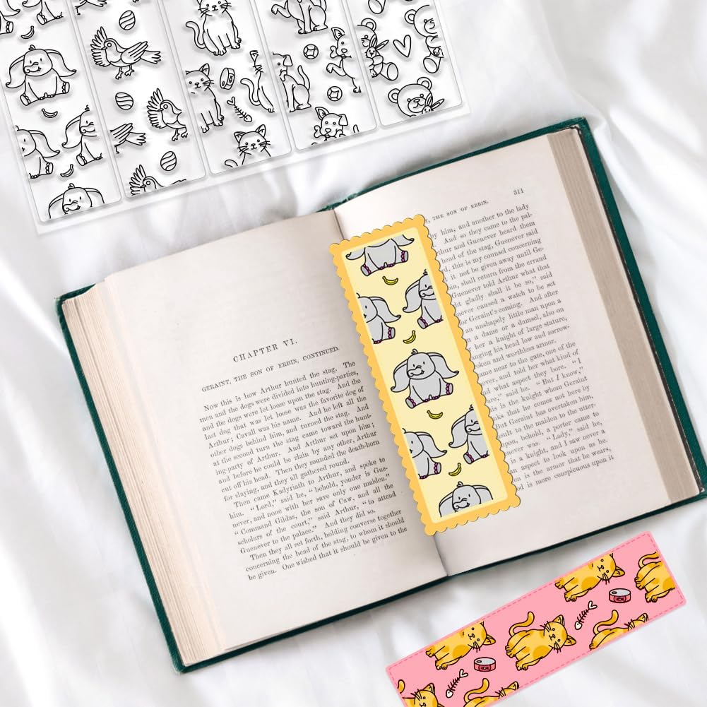 Animal Bookmark Clear Stamps 6.3x4.3 Rectangular PVC Silicone Stamps for Card Making DIY Scrapbooking Photo Album Journal