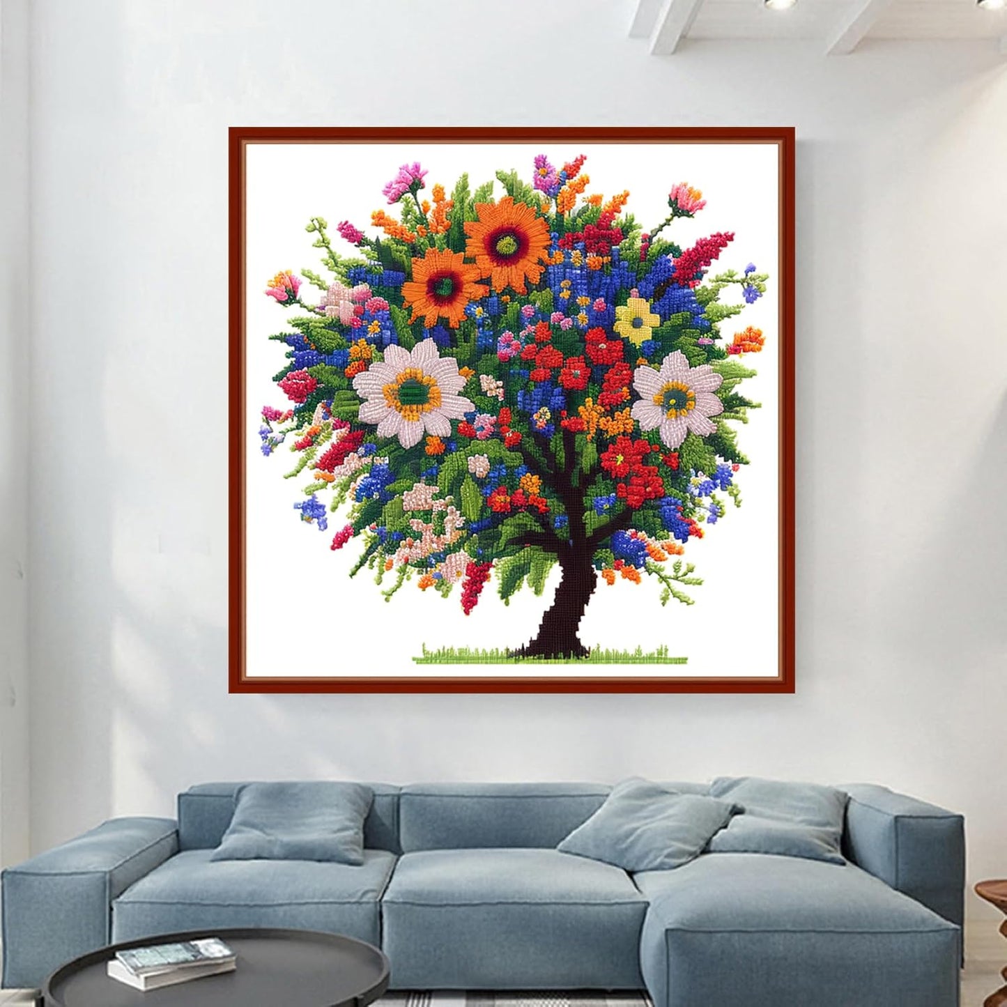 Dimensean Stamped Cross Stitch Kits Full Range of Embroidery Patterns Starter Kits for Beginners Adult or Kids DIY Cross Stitches Needlepoint Kits 11CT-Colorful Tree 17.7x17.7 inch