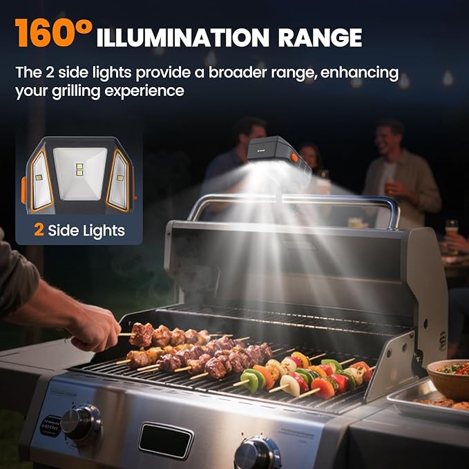 Grill Light for Blackstone Griddle & Weber Grill, Goldusk Rechargeable BBQ Lights with 160° Beam Automatic On/Off 2-Level Brightness Grilling Accessories for Outdoor Grill Gifts for Men Dad Husband