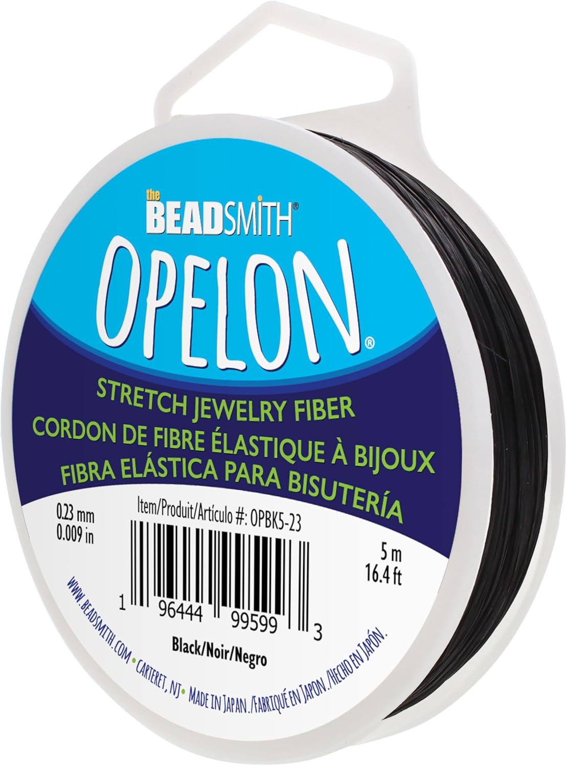 The Beadsmith Opelon Stretch Cord – Elastic Beading Fiber, Black, 0.23 mm Diameter, 5 Meters (16.4 ft) Spool