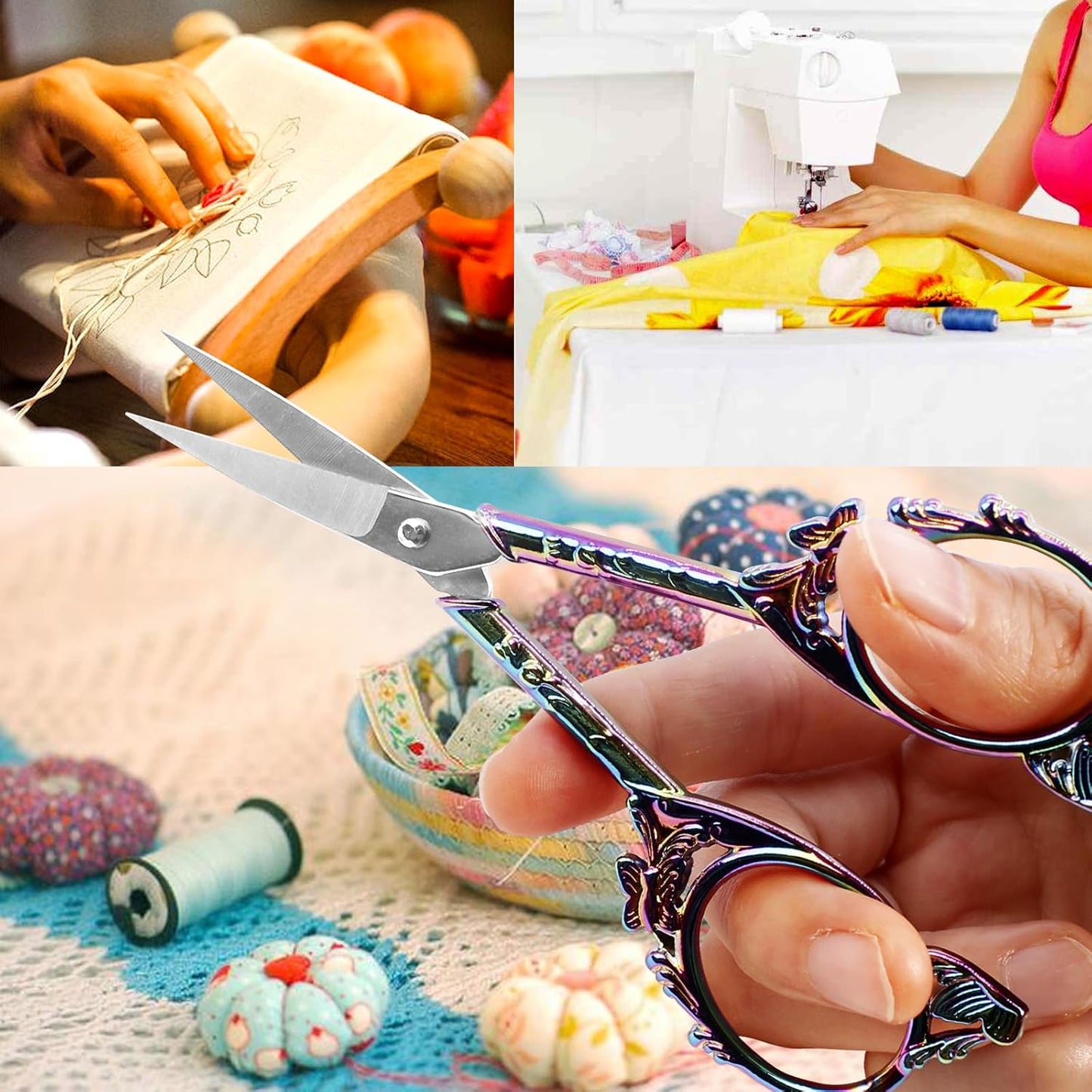 BIHRTC Small Threading Scissors 4.5 Inch Vintage Sharp Detail Shears with Artificial Leather Cover Stainless Steel Tip Dressmaker Shears DIY Tools for Embroidery Crochet Craft Needlework