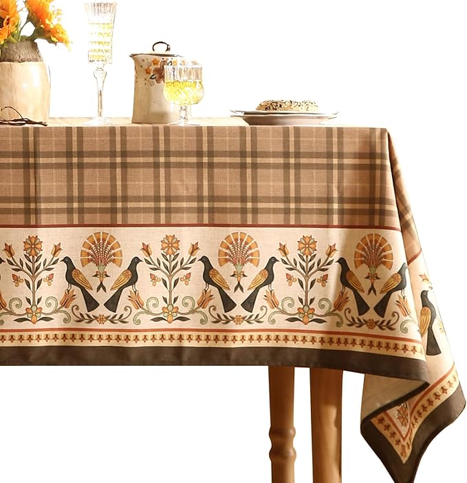 Vintage Brown Checkered Square Tablecloth,Italian Style Soft Linen Wrinkle Resistant Table Cloth,Decor Table Cover for Kitchen,Dining,Thanksgiving,Christmas,Party,67"*67"-Seville