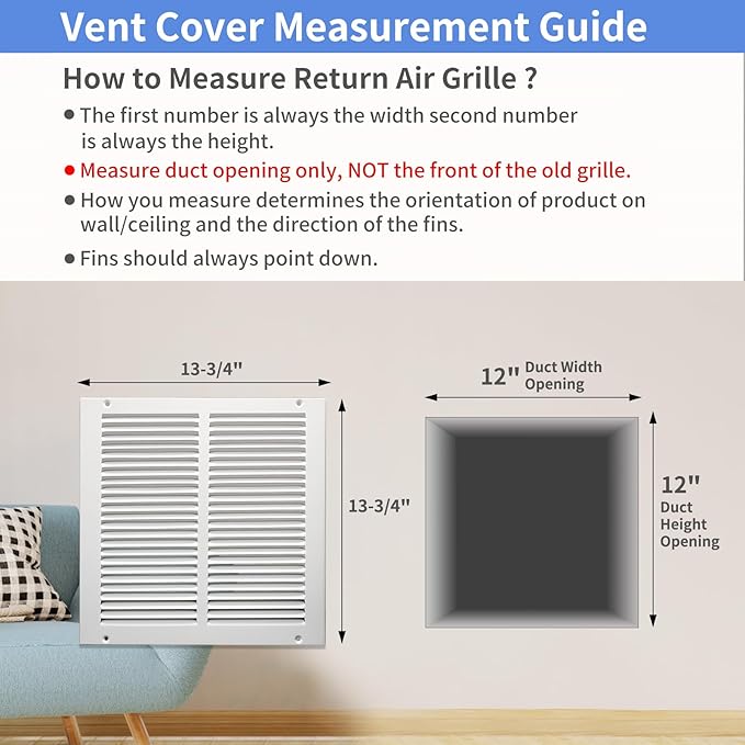 12"W x 12"H [Duct Opening Size] Steel Return Air Grille, Air Return Vent Cover for Ceiling and Sidewall - HVAC Air Vent Covers - [Outer Dimensions: 13.75"W x 13.75"H]