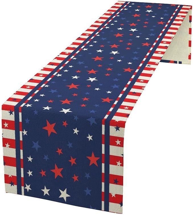 4th of July Table Runner, America Stars Stripes Patriotic Independence Memorial Day Table Runner for Kitchen Dining Home Party Holiday 13x108in