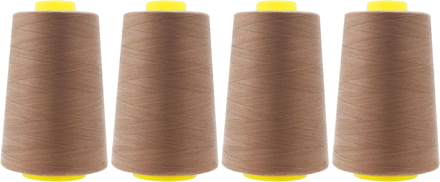Mandala Crafts 4 Pack of Serger Threads Cones Spools - 40S/2 24000 Yards Polyester Mocha Threads for Sergers Machine and Overlock Quilting Sewing Machine
