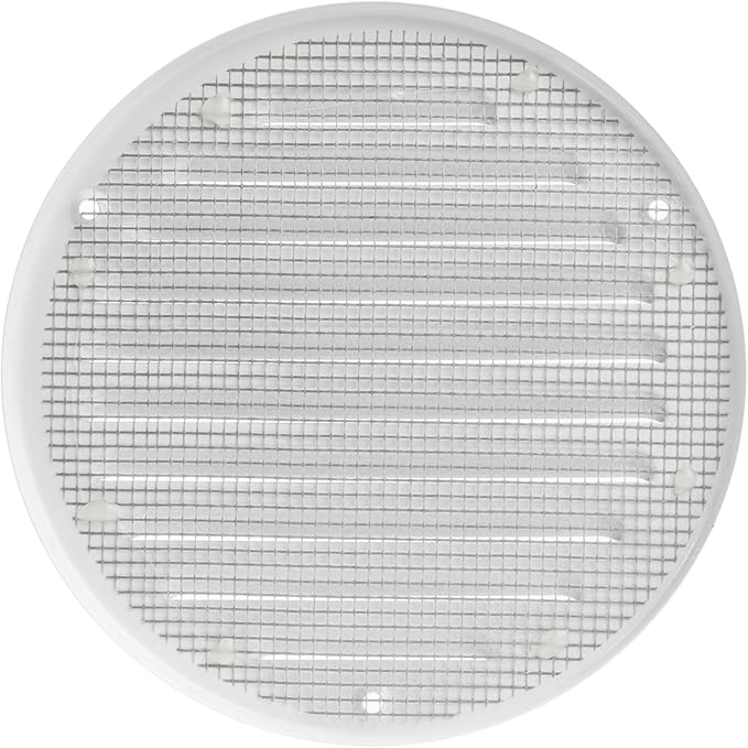 White Metal 5'' Inch Round Ventilation Grille - Inside/Outside use - (Grille: 5''Ø/Cover Area: 6.25''Ø) - Air Vent Louver - Available 4 Sizes / 2 Types / 1 Color.