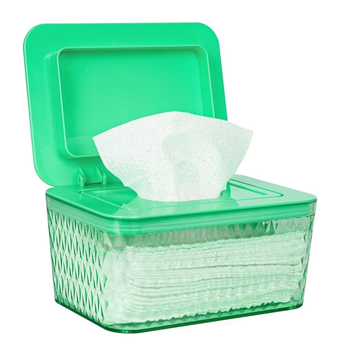 Wipes Dispenser, One-Handed Operation Wipe Holder for Baby & Adult, Seal-Designed Wipes Container for Bathroom Keep Diaper Wipes Fresh (Mint Green)