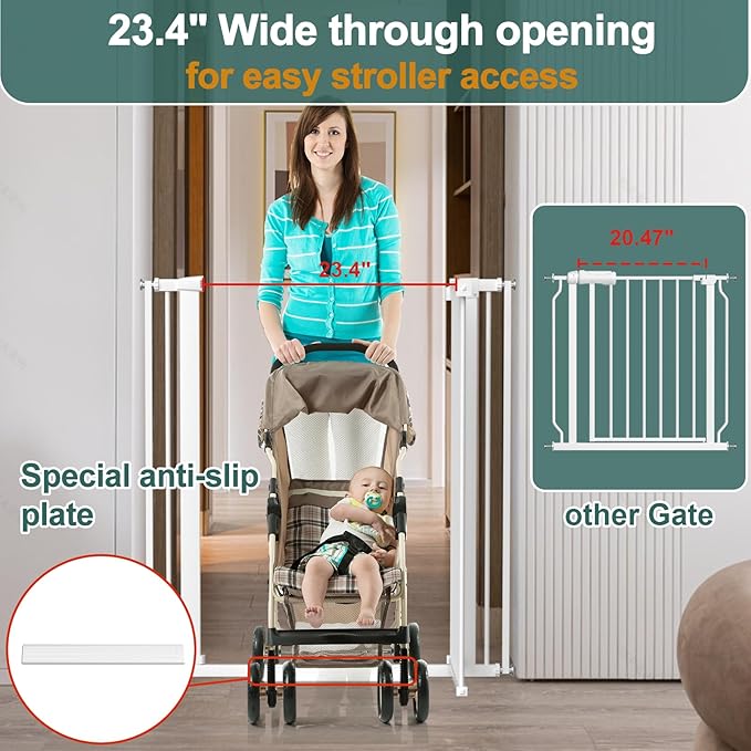 40.55" Tall 1.37" Ultra Narrow Spacing Dogs Pets Baby Gate for Doorway Hallway Safety Proof Indoor 45.86-53.74" Extra Wide Puppy Pressure Mounted No Drill Walk Through White Metal