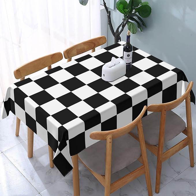 Worltoldb Checkered Polyester Tablecloth, 90" x 60" Rectangular, Water Resistant, Perfect for Dining Table, Kitchen, Wedding, All-Season