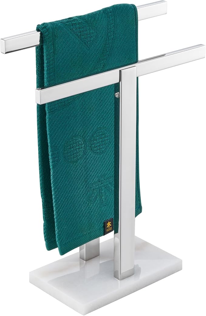 KOKOSIRI Hand Towel Holder Stand Towel Rack with Marble Base, Bathroom Kitchen Vanity Polished Stainless Steel Towel Bar 15.7'' Height THS0001-SM-CH