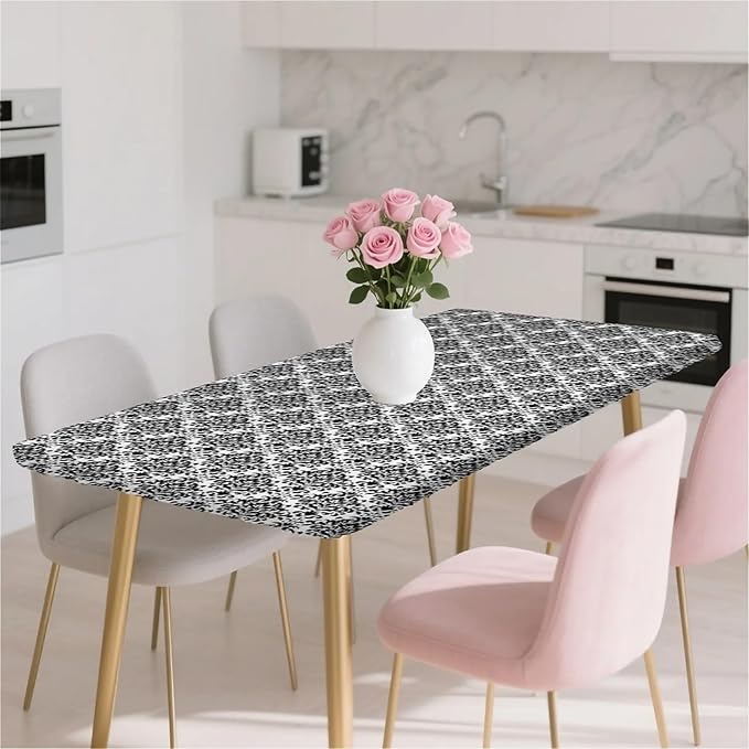 Rectangle Table Cloth Cover Waterproof Elastic Fitted Polyester Fitted Tablecloths for 4 Foot Tables for Indoor,Picnic, Camping, Outdoor （48" x 24"，Flower Geometry）