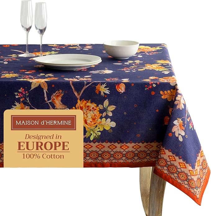 Maison d' Hermine Table Cloth Square Table 100% Cotton 54 x 54 Inches Fall Tablecloth Reusable Everyday Use for Thanksgiving Christmas Decorations Dining Farmhouse Party (Kelim - Infinity)