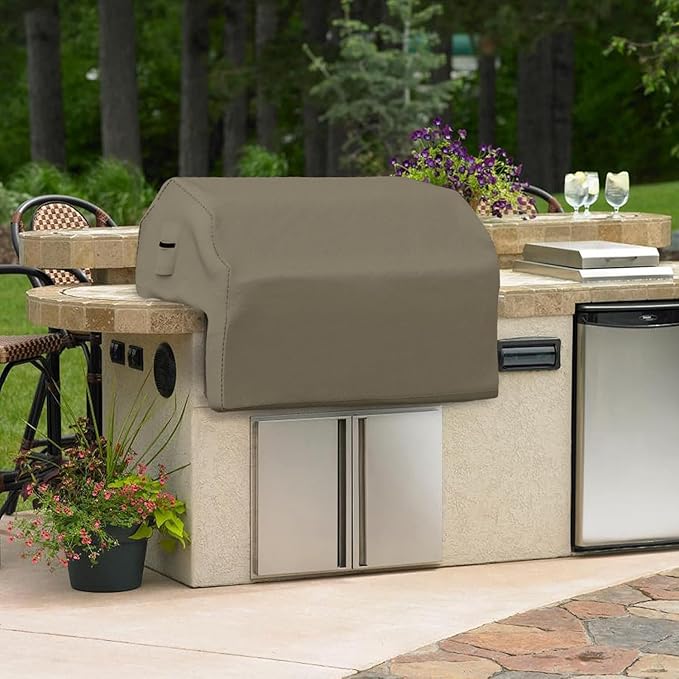 Covers & all Built-in Outdoor Grill Cover, Durable 12 Oz Waterproof Cover Max Material with Air Pocket & Elastic for Snug Fit (44" W x 27" D x 26" H Inches, Beige)