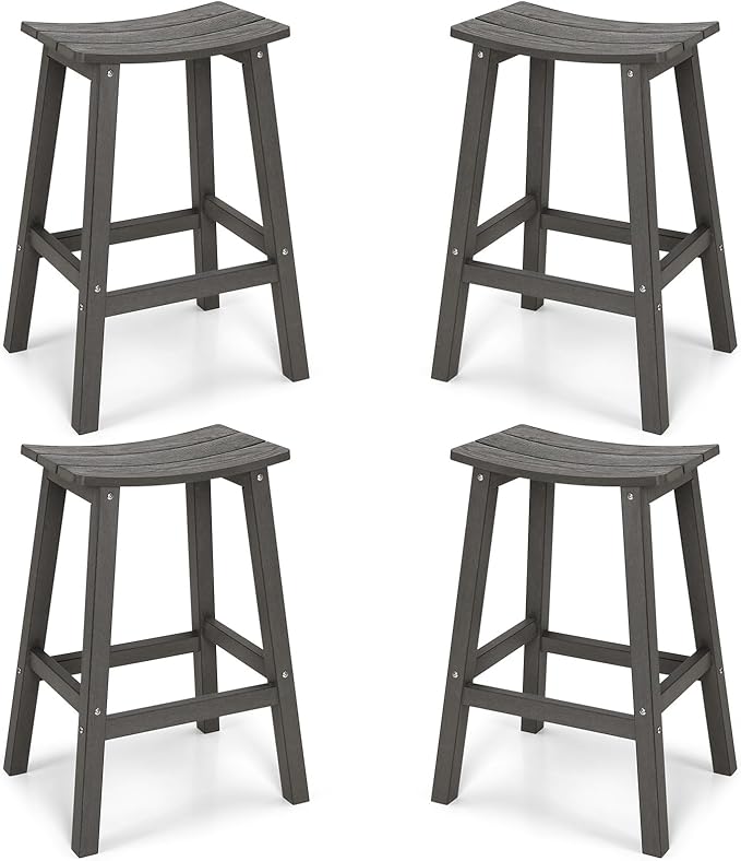 Weatherproof Bar Stools Set of 4, 28" Height Outdoor Bar Stools Holds up to 400 lbs, Saddle Seat, Bar Height Stools for Patio, Garden, and Kitchen Island, Gray