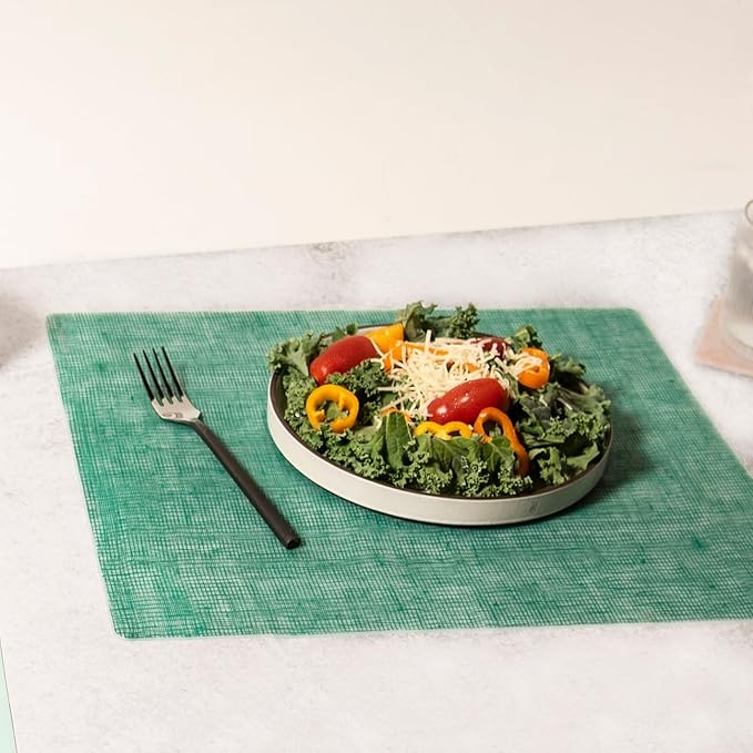 modern-twist 14 x 16 Silicone Placemat, BPA, PVC-Free Table Mat, Dishwasher Safe, Linen Print in Pine, Pack of 1